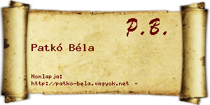 Patkó Béla névjegykártya